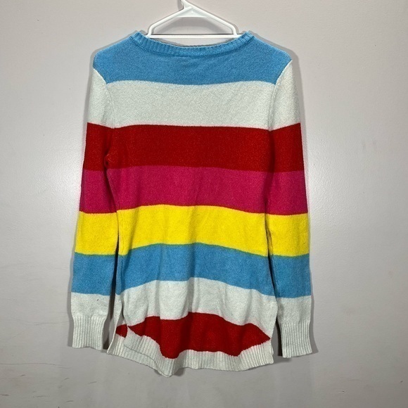 Free For All Women’s Red Blue Yellow Multicolor Striped Round Neck Knit Sweater - Picture 9 of 11